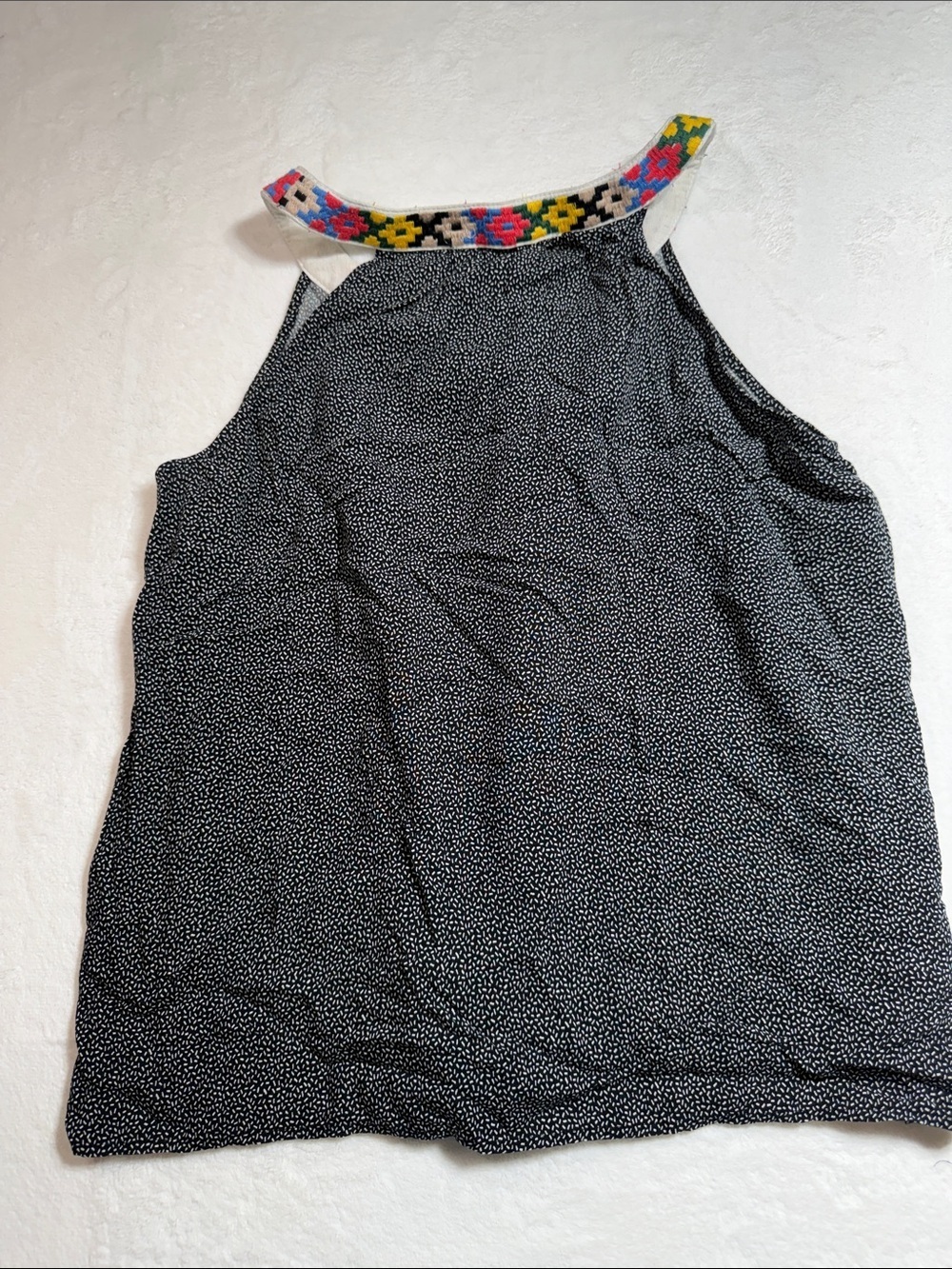 Anthropologie THML Black Speckled Tank with Colorful Embroidered Collar - Picture 4 of 7